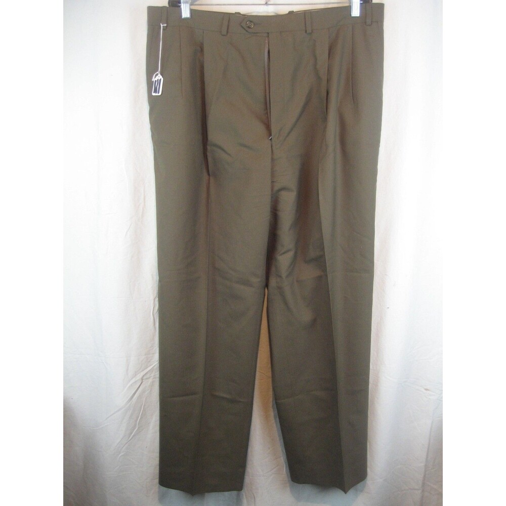 Mens Cooper Brown Polyester Pleated No Cuff Dress Pants sz 40x31